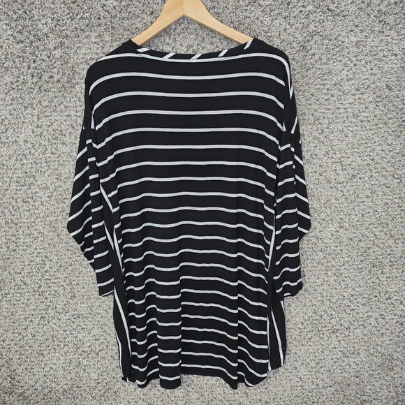 Chicos Top Womens 2 US Large Black‎ Striped Knit Scoop Neck Tee Casual Ladies - Picture 7 of 7